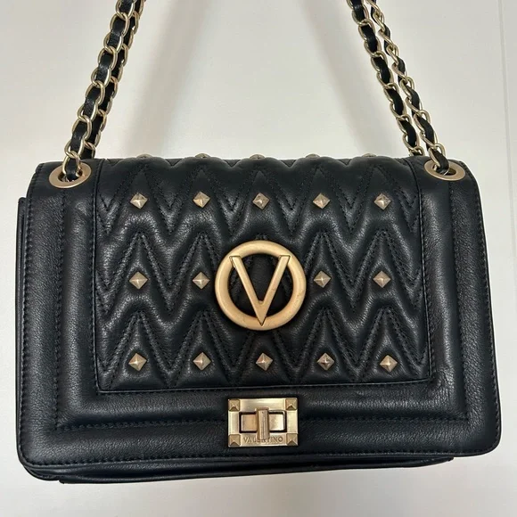 VALENTINO-AUTHENTIC • Black and Gold Shoulder/Crossbody Bag • Medium - Picture 3 of 13